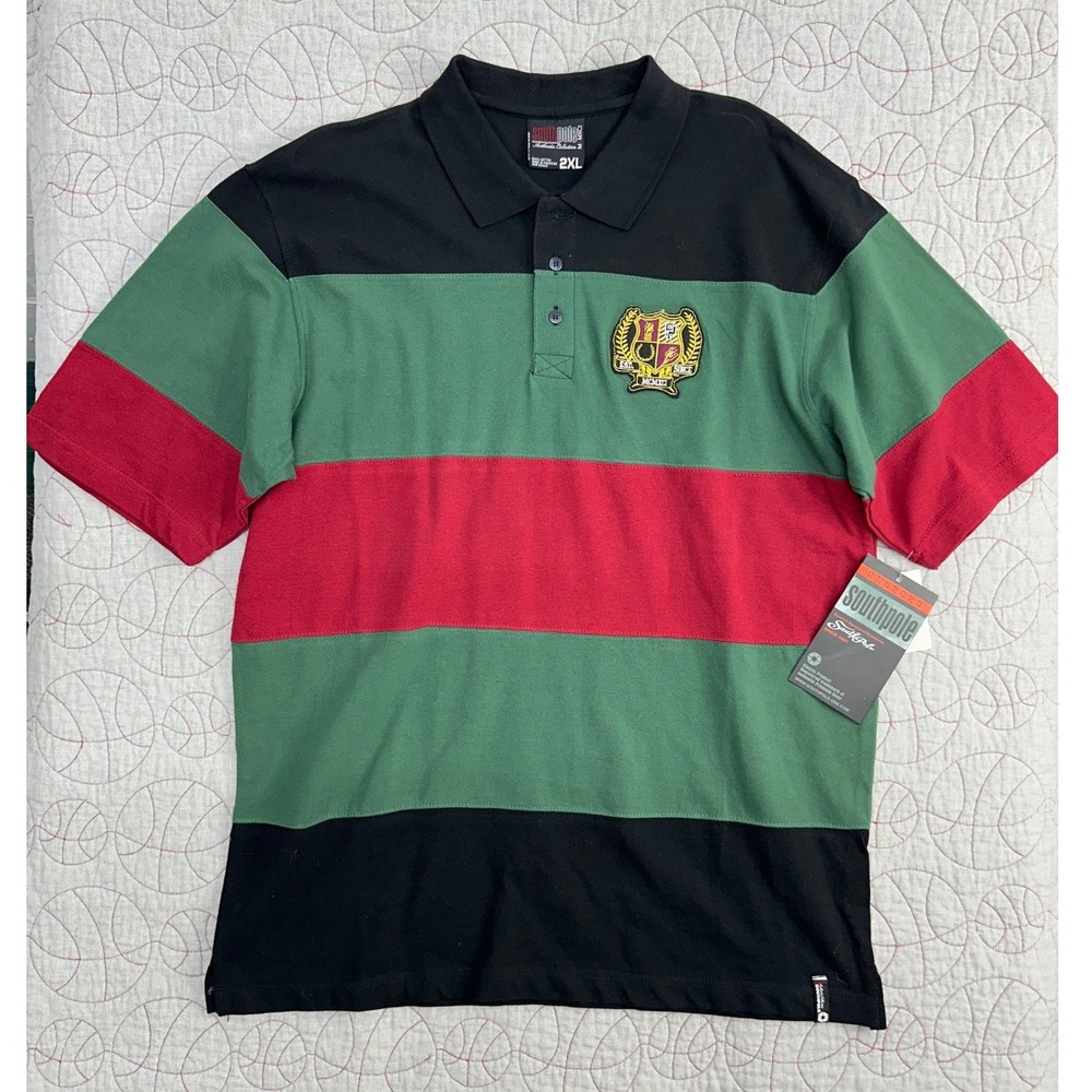 Y2K NOS Southpole Baggy Polo Shirt Black Green Red Colorblock Crest / Mens 2XL